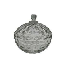 Unbranded Clear Glass Candy Dish Vintage Style Geometric Lidded Bowl